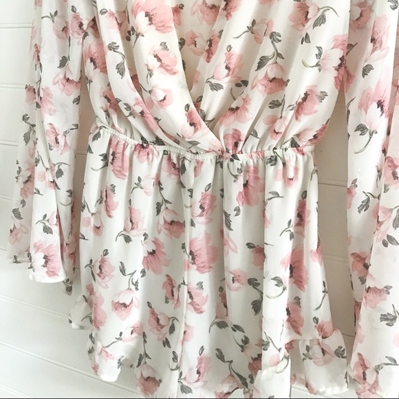 Pink and White Floral Chiffon Romper - Picture 3 of 5